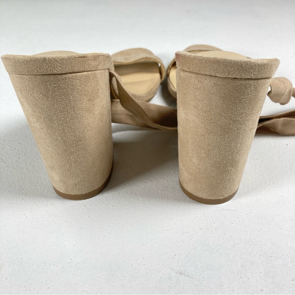 Lulu's Alta Lt. Nude Suede-like Block Heel Lace Up Sandals Size 9 Beige - Picture 4 of 15